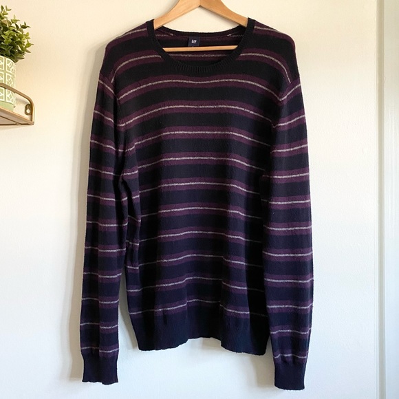 GAP Other - Men's Gap Striped Crewneck Sweater Navy Blue & Purple Wool Blend | Size L